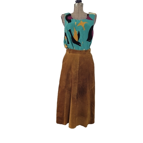 Vintage Dresses & Skirts - Vintage 90's high waisted brown suede maxi skirt in size 8